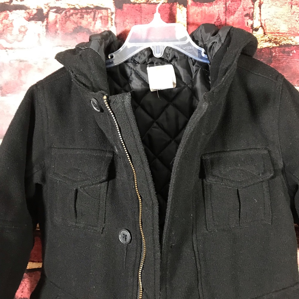 Gymboree thick pea coat boys extra small 3/4 Black - Picture 4 of 8